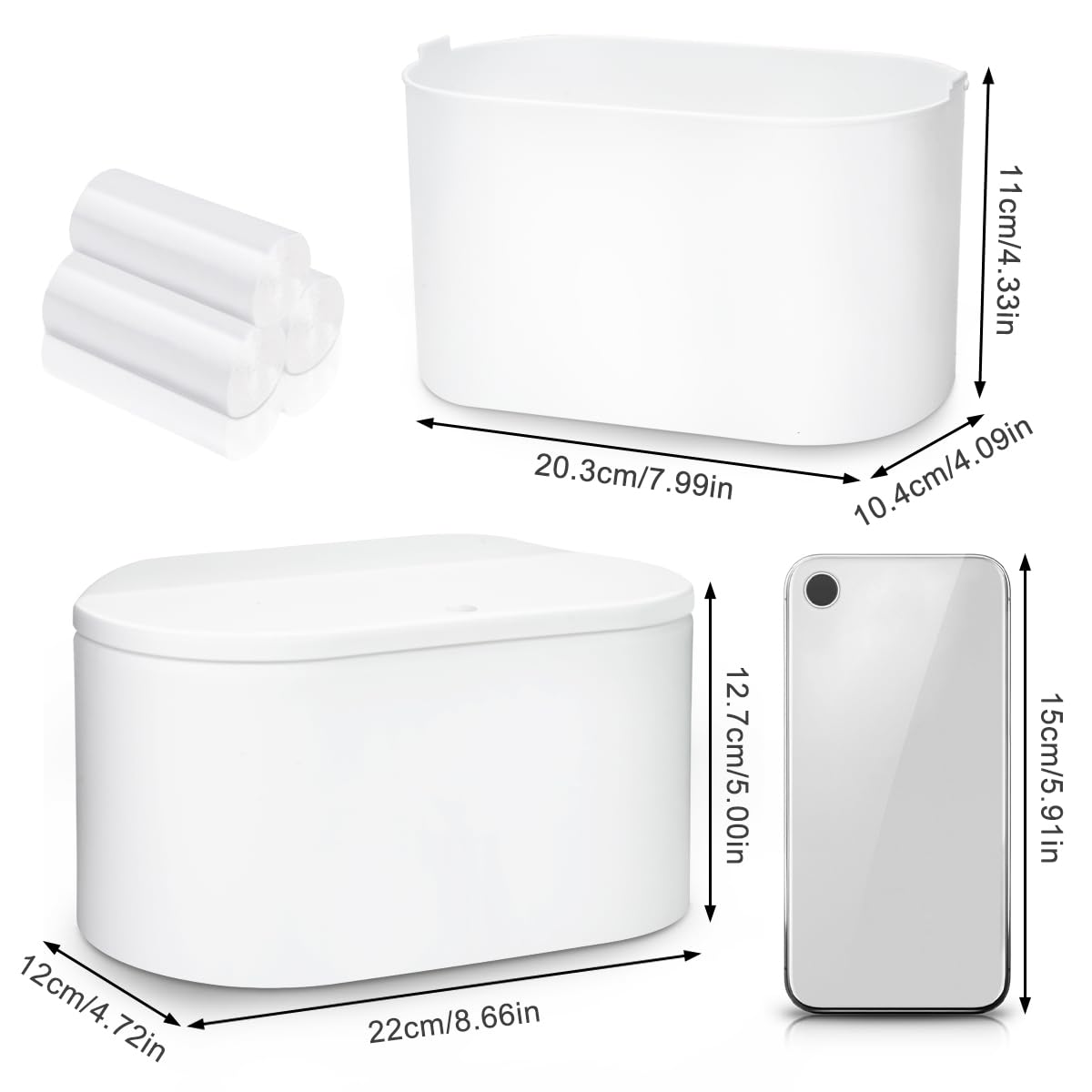 SHAIDOJIO Small Bin, Small Bathroom Bin with Lid and 90PCS Trash Bags, Removable Desk Plastic Mini Office Bins - Image 2