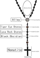 Vista 9 de Tiger Eye Cross Necklace for Men, Obsidian Necklace, Hematite Cross Pendant Lava Rock Rosary Healing Crystal Necklaces