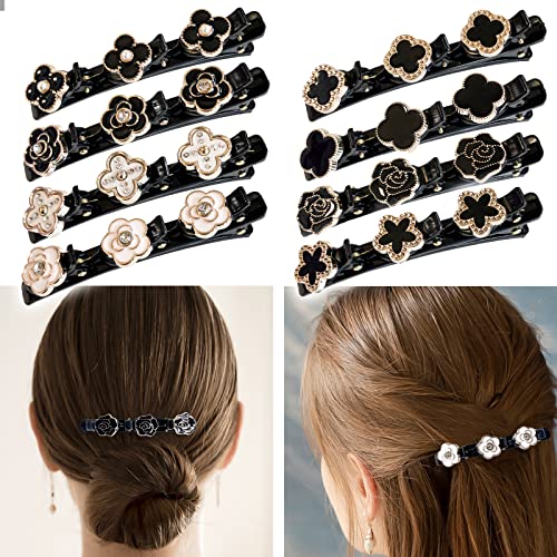 8PCS Sparkling Crystal Stone Braided Chopped Hairpin Duckbill Hair Clip for Women,Braided Hair Clip with Rhinestones for Women/Girls