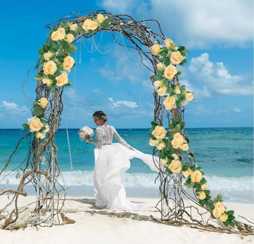 Image of VRB Dec 1 Pcs Artificial Flower Vine Garlands Hanging Artificial Flowers for Decoration Roses Garland (6 ft Long) Flowers Silk Roses for Wedding Decorations Diwali /Ganpati /Christmas. (Peach)