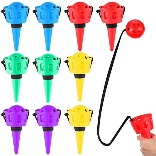10 Pieces Throw and Catch Set Game - Kids Hand Eye Coordination With String - Outdoor Party Game for Yard, Lawn, Camping - 5 Colors
