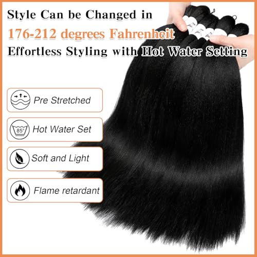 Braiding Hair Pre Stretched, 26 Inch 8 Pack Black Prestretched Braiding Hair For Women Braid Hair, Long Professional Synthetic Hair For Knotless Boho Crochet Braids,Yaki Straight Texture(26in,1b,8pc) - Image 6