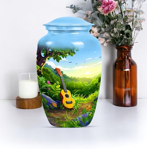 Image of Personalized Guitar - Decorative Urns - Cremation Urns for Burial - 10 Inch - Large with Velvet Bag - Human Remains Urn - Funeral Ash Urns Large - Burial Urns - Memorial Urns for Mom & Dad