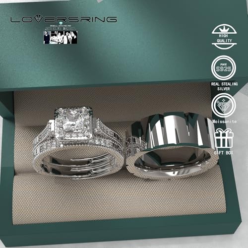 TWO RINGS Wedding Ring Sets His And Hers Promise Ring Couples Bridal Sets Women 925 Sterling Silver Moissanite Man Wedding Bands2