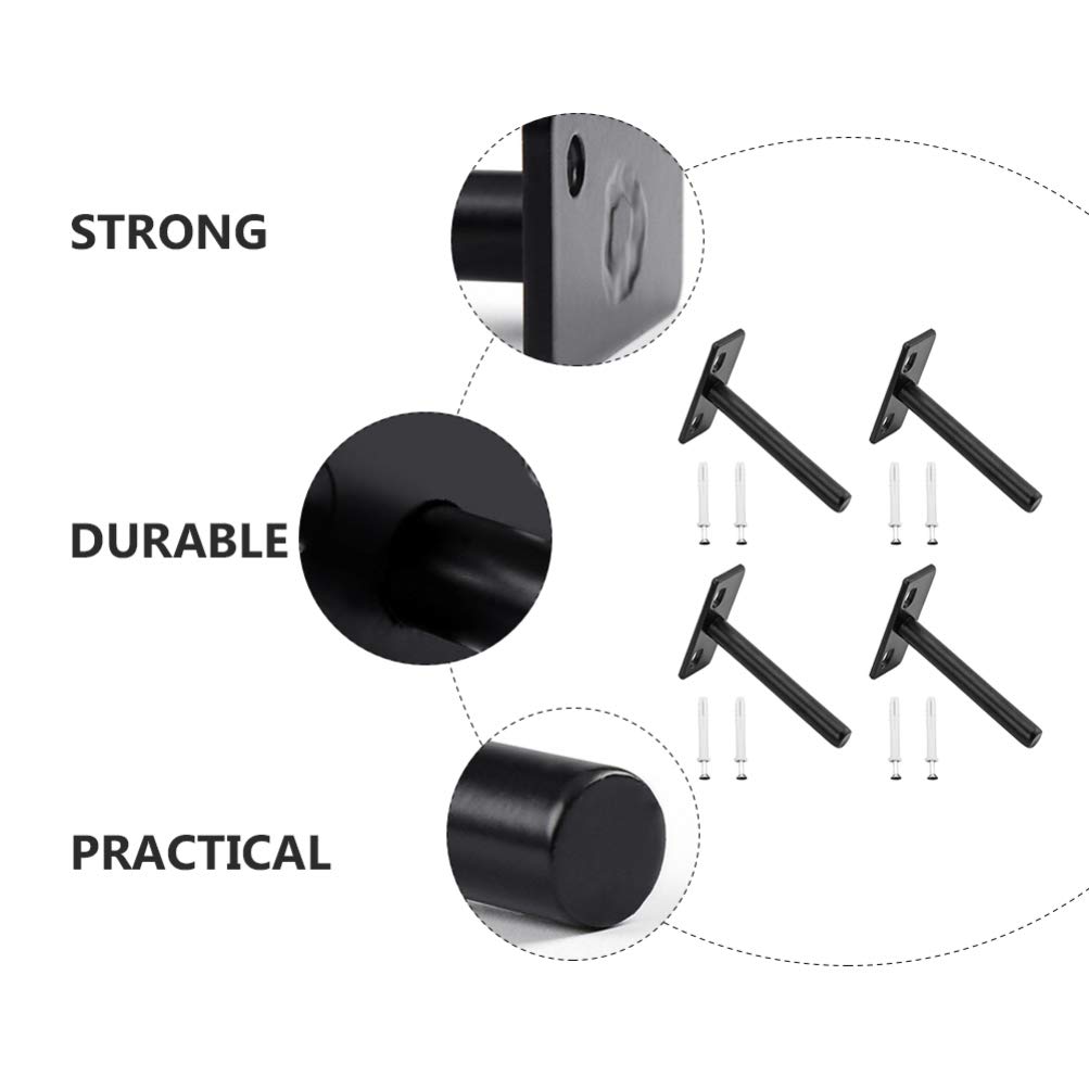 Juego de 4 soportes para estanterías flotantes, soporte oculto para estantes de madera, negro mate, tornillos y tacos incluidos