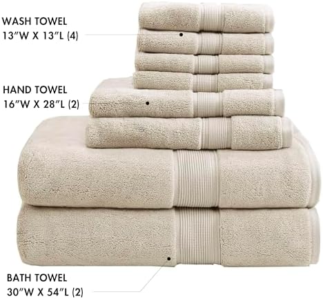 Madison Park 800GSM Bathroom Towel Set of 8 100% Cotton Bath Towel Set for Bathroom Luxurious Highly Absorbent 2 Bath Towels 2 Hand Towels 4 Washcloths Quick Dry Spa Quality Natural