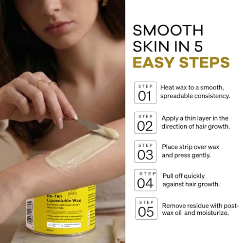 Image of Namyaa De-Tan Liposoluble Wax | Painless Hair Removal For Women| Quick & Easy Tan Removal Waxing for Sensitive Skin | Brightening Hair Removal for Legs, Arms, Underarms & Body | Smooth & Even Skin | Professional Strip | 800ml