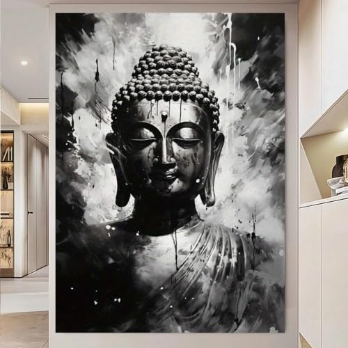 Décoration murale tête de Bouddha tableau d'art moderne avec cadre salon