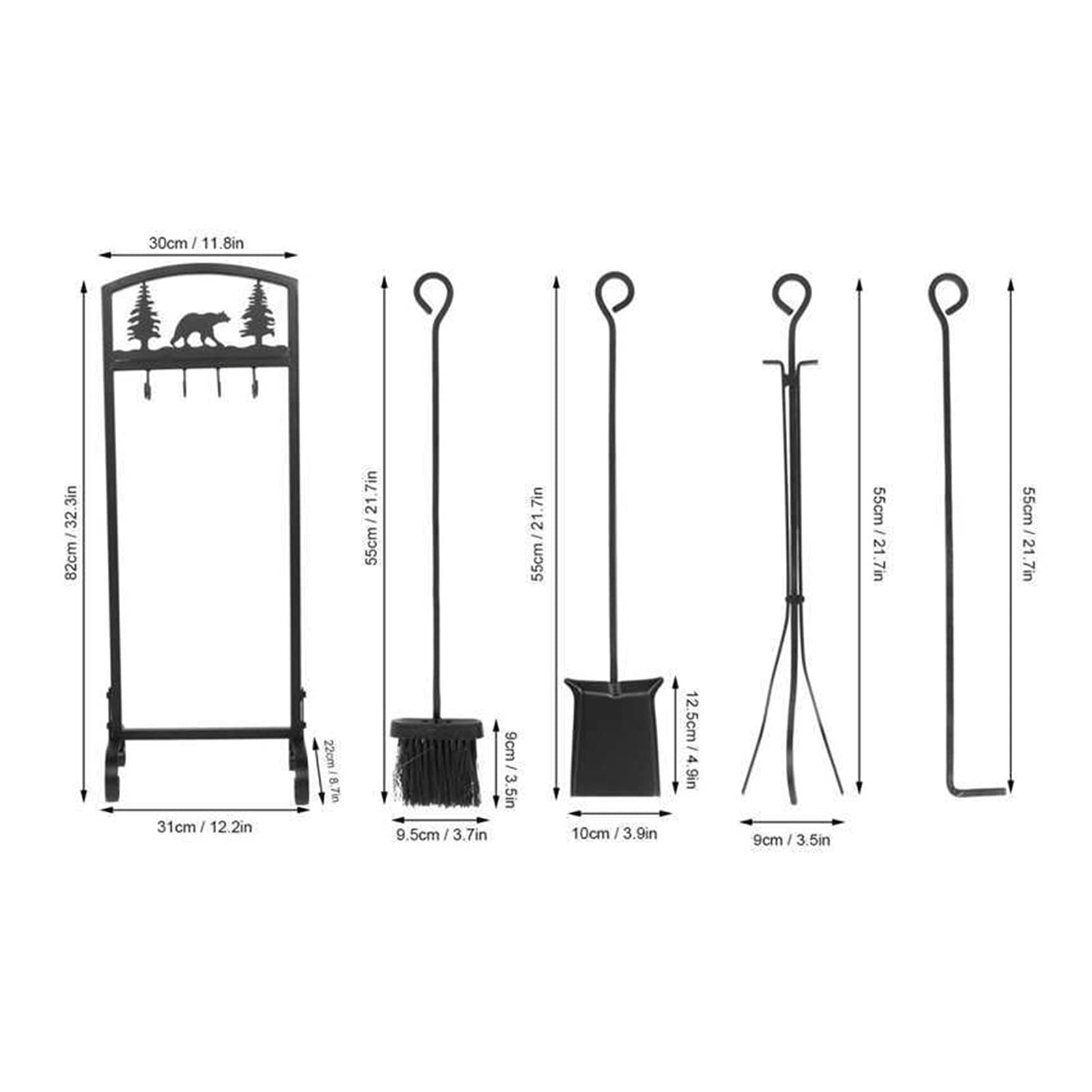 Set di Attrezzi per Camino, 5 Pezzi, per Camino, per Interni, in Ferro battuto, per attizzatoio Lungo, Set di Attrezzi per Camino, Accessori per Camino, per Stufa Domestica, in Ferro battuto