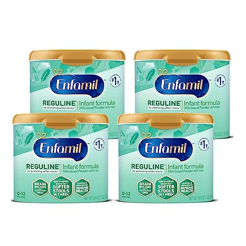 Image of Enfamil Reguline Baby Formula, Designed for Soft, Comfortable Stools, with Omega-3 DHA & Probiotics for Immune Support, Reusable Powder Tub, 19.5 Ounce (Pack of 4)