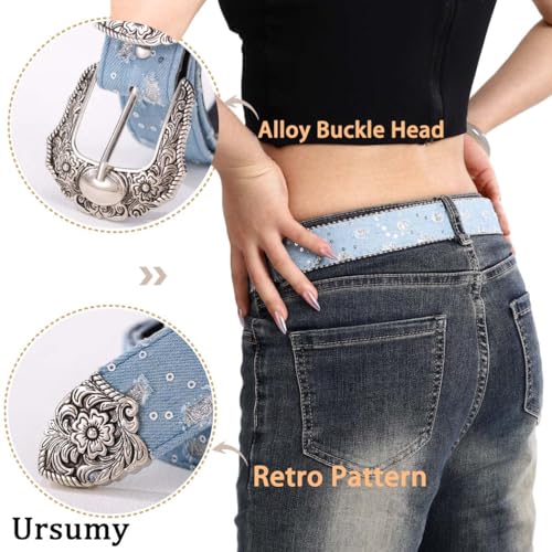 Ursumy Women Denim Waist Belt Blue Jean Belt Butterfly Waist Belt Y2K Belt for Jeans Pants Ladies Cowgirls Cowboys Belt4