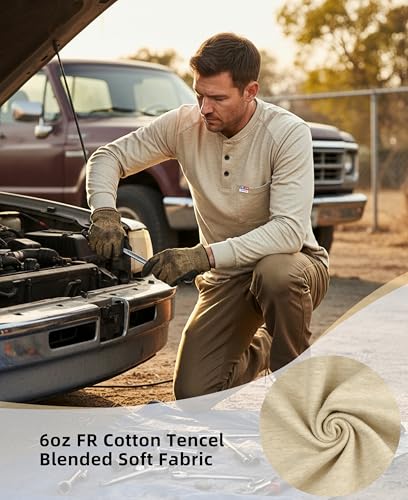 Image of BOCOMAL FR Shirts for Men Long Sleeve EX Soft Flame Resistant Henley CAT2