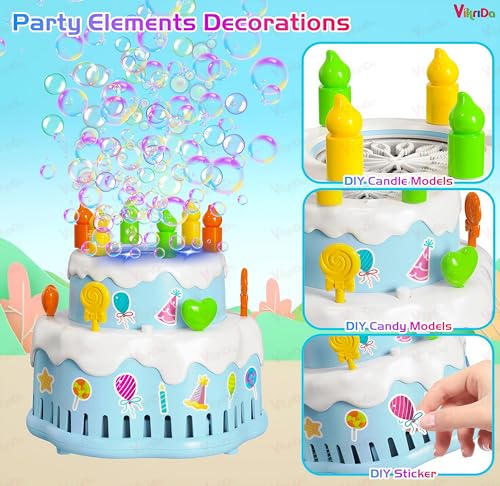 Image of VikriDA Birthday Cake Bubble Machine, Automatic Bubble Blower for Kids 10000+ Bubbles Per Minute with Lights /Music /Solution, Party Cake Bubble Maker Toys for Birthday Outdoor Wedding Multicolor