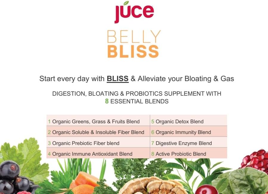 Júce Belly Bliss, Peachy Greens, 30 servings, Probiotics + Greens, Bloating Support with Plant-Based Digestive Enzymes, Dietary Supplement Powder - By Terra Kai Organics - Image 9