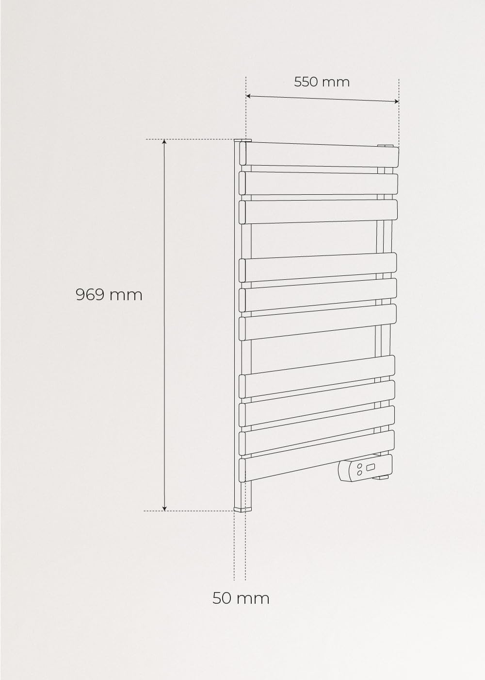 Dimensions diagram of the CREATE Warm Towel 500W