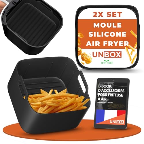 UNBOX Lot de 2 moules en silicone Cosori, 23 cm, pour friteuse à air chaud, alternative papier sulfurisé, gants four silicone