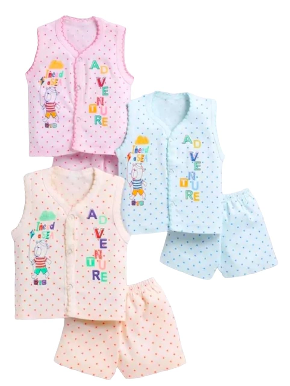 Baby Boys & Baby Girl's Soft Cotton casual dress Sleeveless shirt and Shorts pant Knicker jhabla for New born Infant Toddler Kids Combo Pack of - 3-image-42