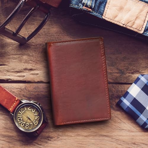 Classic Trifold Wallet for Men, RFID Blocking, Double Bill Compartment, Full Grain Cowhide Leather Wallet, Vintage Brown4