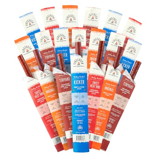 FireCreek Snacks Beef Jerky Variety Pack, 20 Hickory Smoked Meat Sticks
