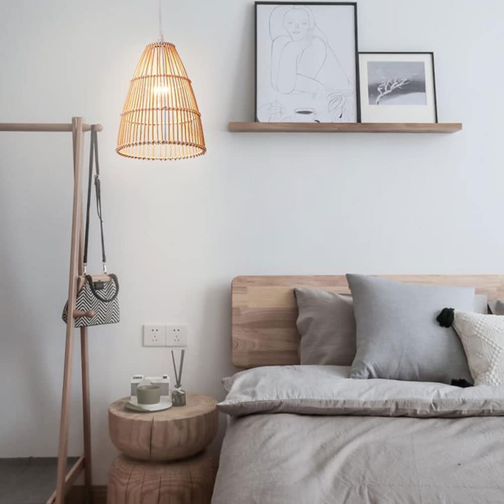 Nowoczesna Rattanowa Lampa Wisząca Wisząca Lampa Sufitowa, Przybrzeżna Wiklinowa Oprawa Oświetleniowa Żyrandol Regulowana Lampa Z Naturalnego Tkanego Bambusa Do Kuchni, Jadalni, Sypialni, Beżu