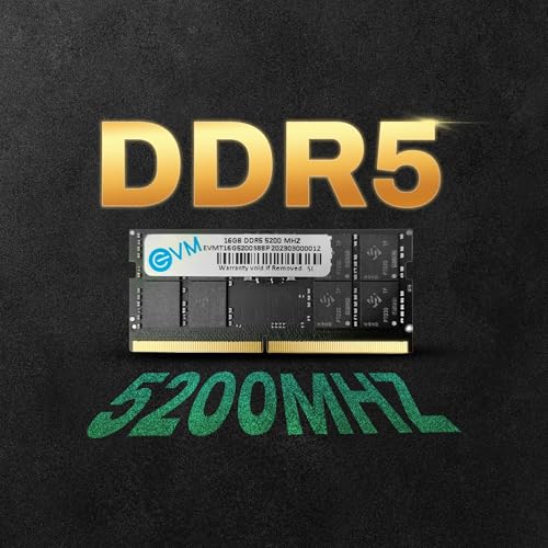Image of EVM 16GB DDR5 Laptop RAM 5200 MHz SoDimm - High Performance Memory for MAC, Intel, AMD - 16 Chips, 256Mx8 Chip Density - Ideal for Editing, Gaming, e - 10 Years Warranty (EVMT16G5200S88P)