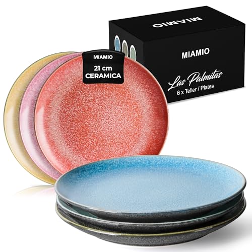 MIAMIO - Set di 6, 21 cm Piatti per la cena, Piatti in ceramica, Piatti da cucina, Set di piatti - Piatti adatti al microonde, al forno e alla lavastoviglie - Collezione Las Palmitas
