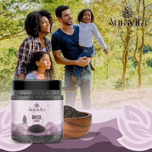 Image of Auravita Premium Raw Sabja Basil Seeds 250 Gram (Pack Of 1) Nutrient-Rich, Pure Basil Seeds For Healthy Drinks, Smoothies, And Recipes