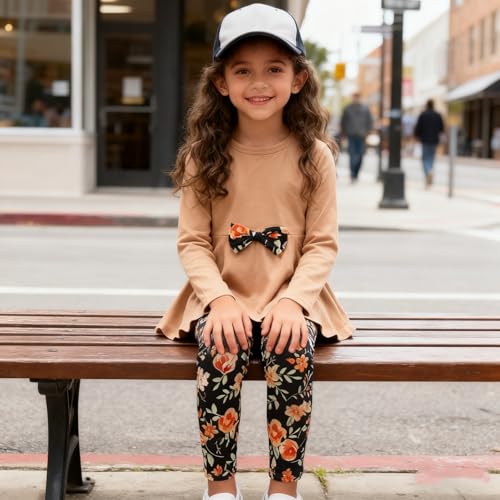 Image of Kids Toddler Girls Clothing Set Long Sleeve Top With Bowknot +Floral Print Pants 2 Pcs Fall Outfits Set