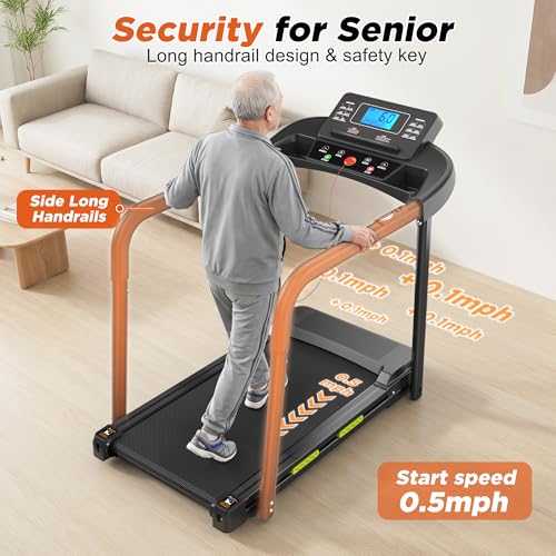 Image of Walking Treadmill for Seniors, Treadmills for Home with Long Handles for Balance, Joint-Friendly Shock Absorption, Smart APP & Heart Rate Monitor, Ideal for Elderly Rehab & Family Workouts