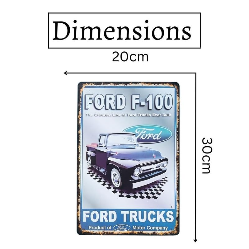 Image of Eazywagon Decorative Retro Metal Signs Wall Plate - 12x8 Inch (Ford F-100 Classic Truck) | Weatherproof Vintage Metal Sign Plate for Cafe, Home, Bar, Garage | Decorative Wall Hanging Sign Board