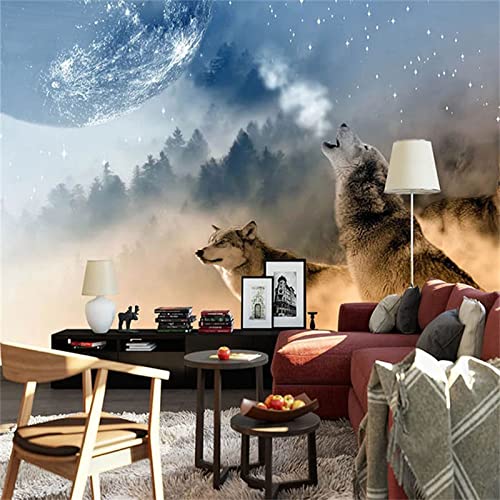 Hd Starry Sky Planet Wolves Animal Murals, 3D Wallpaper Modern Child Wall Mural, Wall Decal Colorfast Fill Wall Holes Apply To Home Decoration（59"W X 39.4"L） #TOP2