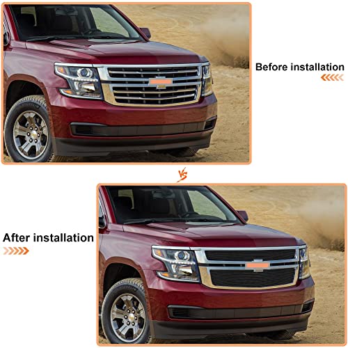 Main Upper Lower Bumper Grille Black Billet Grille Grill Insert Fits 2015-2020 Chevy Suburban/Tahoe (Black Powder Coated) #TOP5