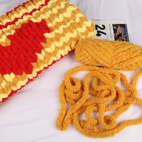 Image of 8 Packs Jumbo Chunky Chenille Yarn - 1820g(64oz) 254 Yards (761ft) Bulky Yarn - Chunky Yarn for Hand Knitting Blanket,Cushions, Pet Bed - Soft and Durable(Yellow)