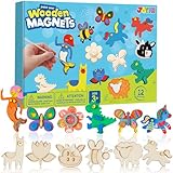 JOYIN - Kit de pintura de arte y manualidades con 12 imanes de madera para niños, decora tu propio regalo de pintura de...