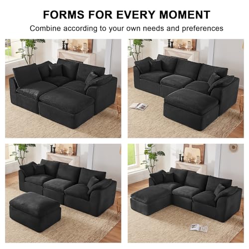 Image of 114 inch Cloud Sectional Couch, Boneless Couches for Living Room, Black
