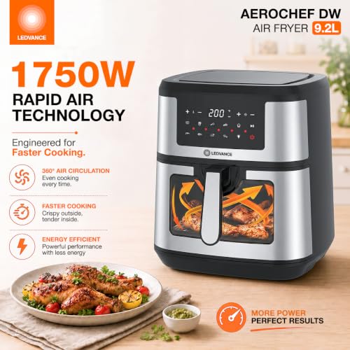 Image of Ledvance Air Fryer | 9.2L Capacity & 1750W | 10 in 1 Functions | Digital & Touch Panel | Glass View | Rapid Air Circulation | 85% Less Oil Usage | 9 Preset Menus | 2 Year Warranty