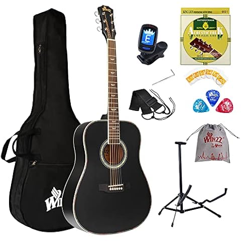 Winzz Acoustic Guitars Full Size, 4/4 Folk Guitar for Beginners Adults, Acoustic Steel-string Guitar Black (41 Inches) Cover