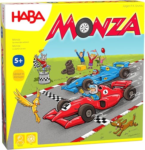 HABA Monza Gesellschaft für Kinder, Rennen auf Spielbrett, Strategisches und taktisches Spiel-Auto aus Holz, 2 bis 6 Spieler, 5 Jahre, 302204