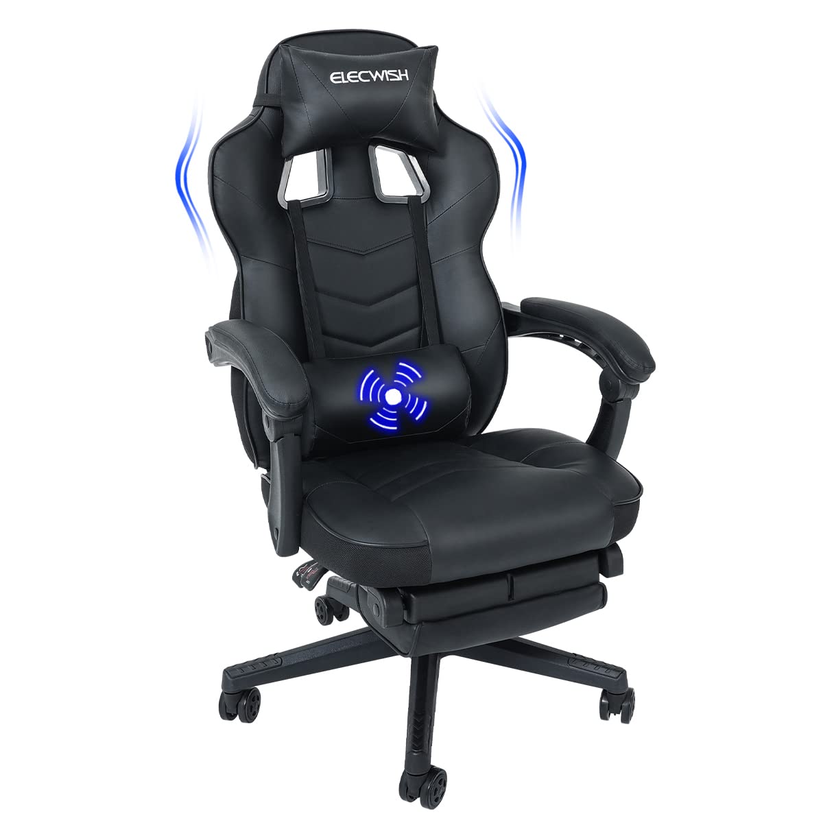 ELECWISHGaming Chair for Adults with Massage, Video Game Chairs with Footrest, Ergonomic Gaming Chair with PU Leather and High Back Adjustable, Black
