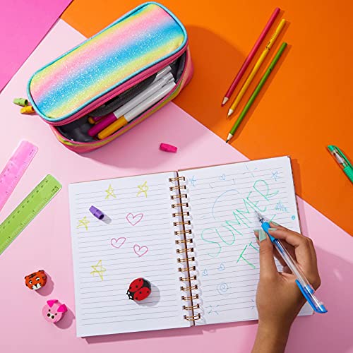 Image of Bright Creations Rainbow Glitter Pencil Case for Girls, Marker & Art Supply - Large Compressible Pouch for School and Office - 9 x 4.6 In Rainbow Pencil Box - Pen Case