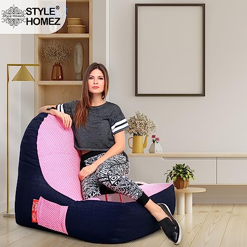 Image of Style Homez Urban Design Denim Canvas Polka Dots Printed Chair Bean Bag XXL Size Filled with Beans Fillers
