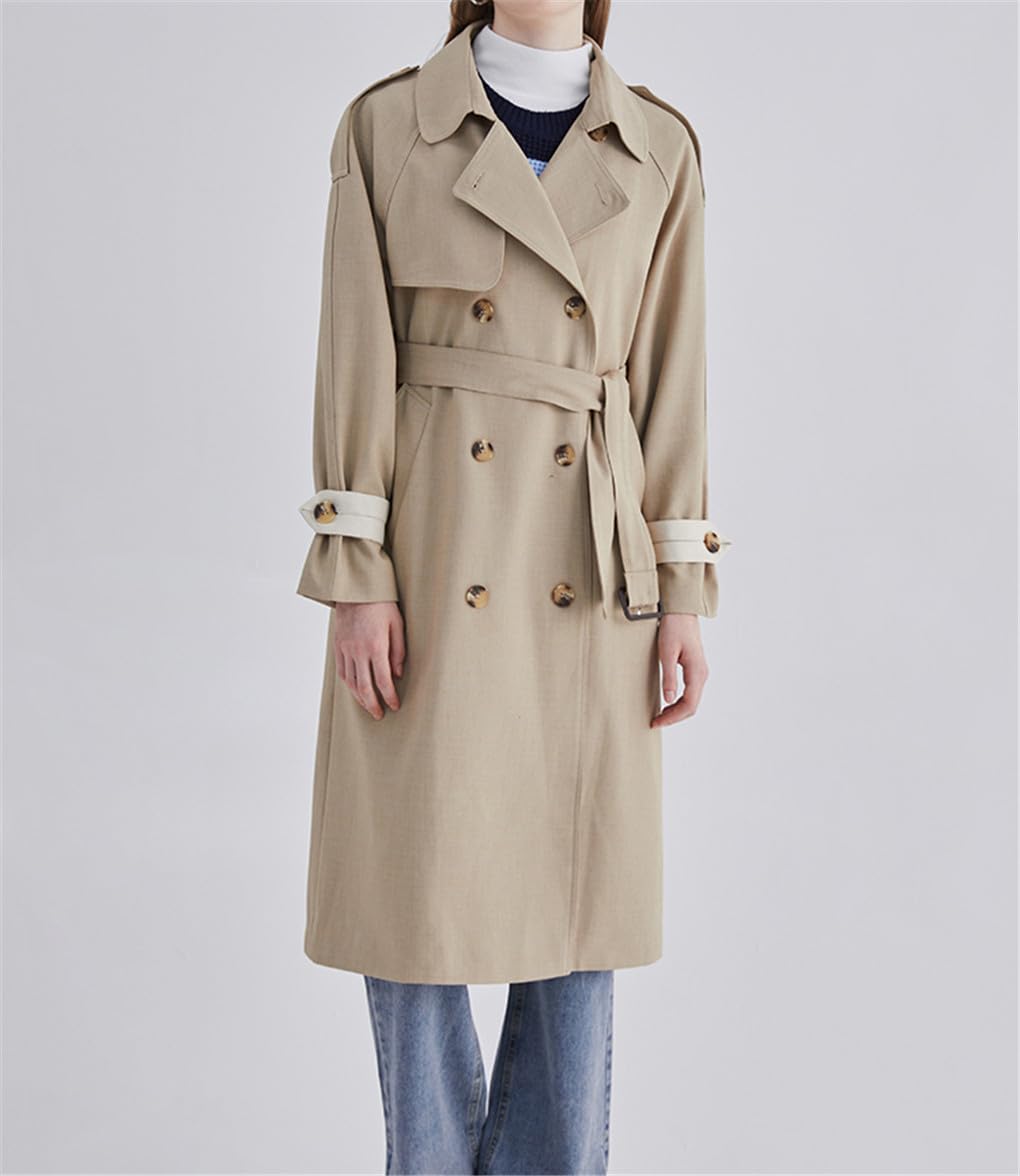 Dninmim Trench Doppiopetto Da Donna Giacca Midi Autunnale Giacca A Vento In Vita Color Kaki
