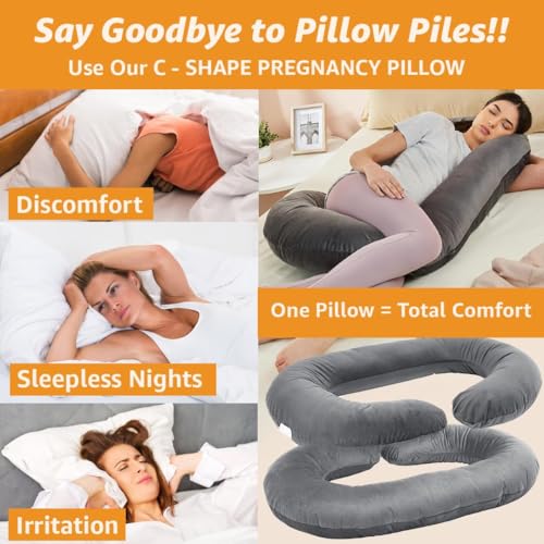 Image of Amazon Basics Velvet Full Body Pregnancy Pillow for Maternity, Baby Nursing, Full Body Support|Perfect Baby Shower Gift|C-Shaped-Washable Cover with Zip-Grey, Velvet
