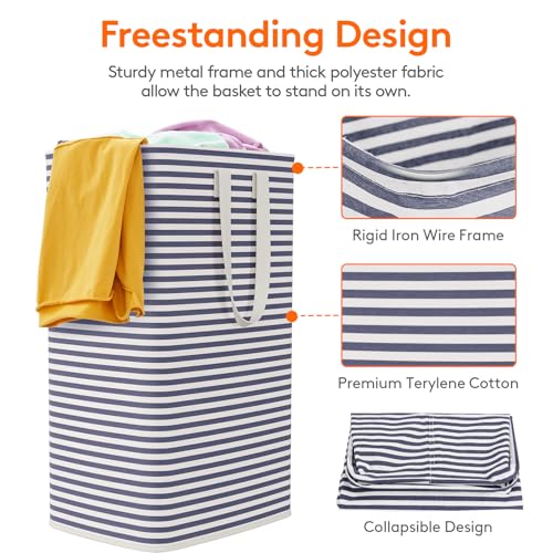 Image of Lifewit 2 Pack Laundry Basket 80L Each, Collapsible Clothes Hamper with Reinforced Handles, Freestanding Waterproof Design for Bedroom and Laundry Room, Navy 160L Total