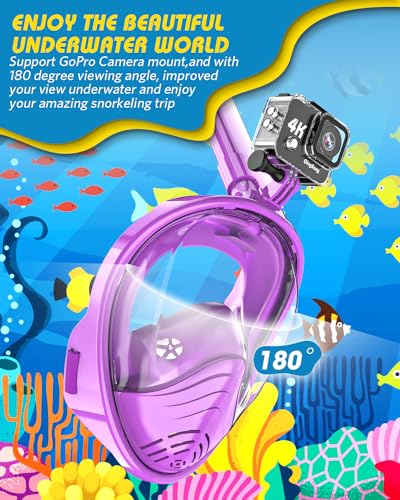 Image of QingSong Kids Snorkel Mask Full Face, Snorkeling Set with Camera Mount, 180 Degree Panoramic View Snorkeling Gear Anti-Fog Anti-Leak