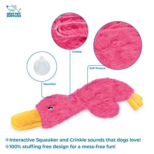 Image of Best Pet Supplies Interactive Squeaky Dog Chew Toy, Ideal Dog Toys for Chewers, Small, Medium & Large Dogs, and Fetch Lovers - Crinkle Duck (Light Pink), Large