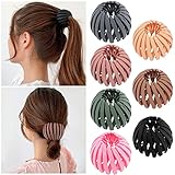 TOBATOBA Bird's Nest Hair Accessories - 7Pcs Bun Maker Clips, Expandable Ponytail Holders, Matte Shaped Hairpins for Women and Girls