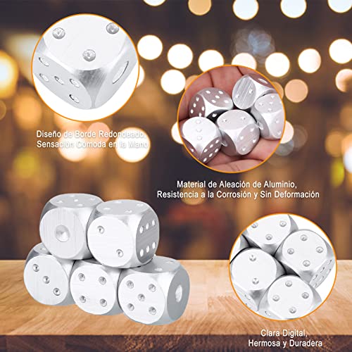 plplaaoo 5pcs Aluminium Alloy Precision Aluminum Alloy Dice Solid Metal Dice Set Table Game Dice Poker Game with Storage Box(Silver-Rectangle Box) - Image 3
