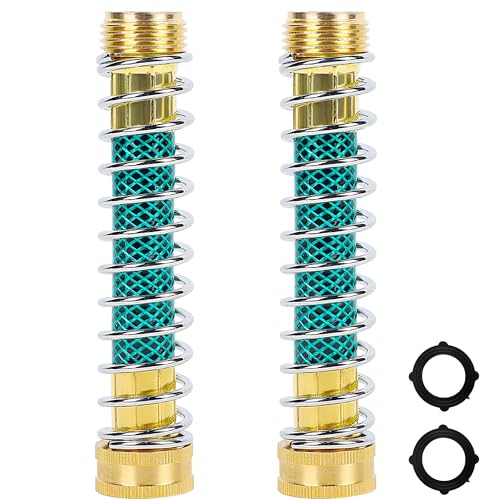 Triumpeek 2 Packs Garden Hose Extension Adapters, 5.7'L Hose Protectors with Coil Spring, Brass Hose/Pipe Connectors with 3/4' Threaded Hose Fittings