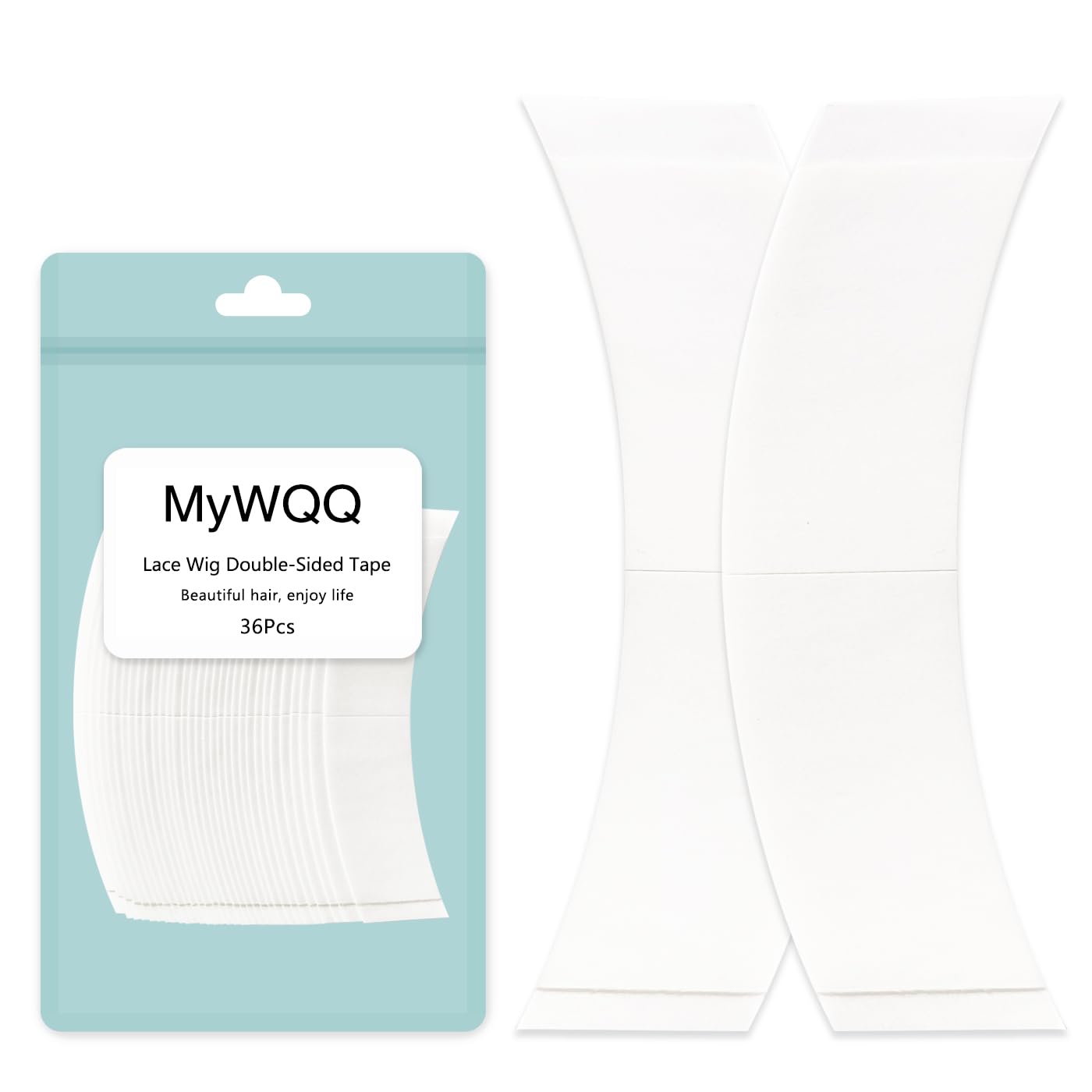 MyWQQ White Lace Tape Double Sided Ultra Hold | Waterproof, Sweatproof Adhesive for Wigs, Toupees & Hairpieces | C-Shaped Pre-Cut Strips, 4 Week Hold,